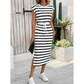 👗 NUR FÜR KURZE ZEIT 50% RABATT! ✨ Damen Gestreiftes Midi-Kleid mit Kordelzug-Taille & Seitenschlitz – Klassische Streifen, Seitenschlitz, Atmungsaktiv 🌿