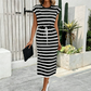 👗 NUR FÜR KURZE ZEIT 50% RABATT! ✨ Damen Gestreiftes Midi-Kleid mit Kordelzug-Taille & Seitenschlitz – Klassische Streifen, Seitenschlitz, Atmungsaktiv 🌿