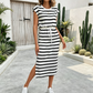 👗 NUR FÜR KURZE ZEIT 50% RABATT! ✨ Damen Gestreiftes Midi-Kleid mit Kordelzug-Taille & Seitenschlitz – Klassische Streifen, Seitenschlitz, Atmungsaktiv 🌿