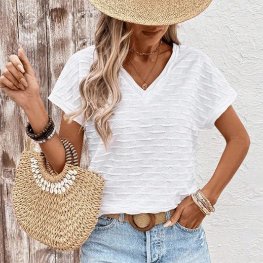 📢🔥NUR FÜR BEGRENZTE ZEIT: 50 % RABATT!⏰Elegantes Damen-Top mit kurzen Ärmeln und V-Ausschnitt