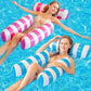 🌊🔥Bunter Gestreifter Aufblasbarer Poolschwimmer mit Luftpumpe