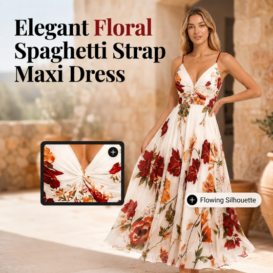 💃 Neuheiten 50% RABATT 💥 Damen Bedrucktes Spaghettiträger Maxikleid – Schmeichelhafte V-Ausschnitt, verstellbare dünne Träger & fließende A-Linie. Ein zeitloses, feminines Stück für warme Anlässe 🌿