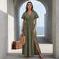 ⏰ Letzte Welle – Lager fast leer – 50% endet jederzeit！Damen Sommer V-Ausschnitt Seitenschlitz Maxikleid