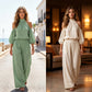 🔥 50% RABATT! 🌸 Damen 2-teiliges Set ✨ Cold-Shoulder Neckholder-Top & Weite Hose – Leicht, Elegant & Perfekt für Sommer, Urlaub und Freizeit