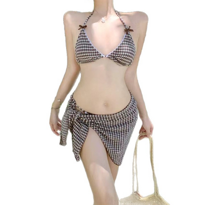 🔥 Heute -50 %! 👙 3-teiliges Neckholder-Bikini-Set mit Wickelrock – stilvoll für Strand & Urlaub