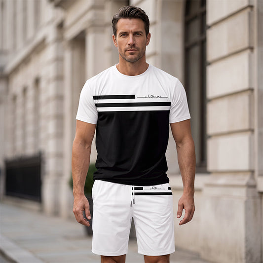 Herren Lässiges Kurzarm-T-Shirt & Shorts-Set mit Kordelzug