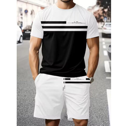 Herren Lässiges Kurzarm-T-Shirt & Shorts-Set mit Kordelzug