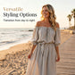 Damen Off-Shoulder Maxi-Kleid mit Taillengürtel 🌸 Freie Schultern, Tailliert – Eine Romantische Silhouette für Sonnige Tage ✨