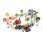 Elektrisches Holzeisenbahn-Schienen-Spielzeugset mit Brücken & Landschaft
