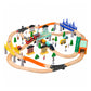 Elektrisches Holzeisenbahn-Schienen-Spielzeugset mit Brücken & Landschaft