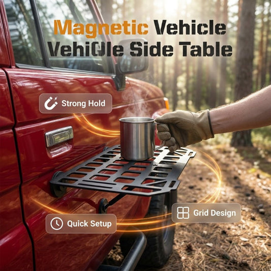 📱 50% RABATT! 🧲 Tragbarer Magnetischer Auto-Klapptisch – Legierung – Faltbar & Verstellbarer Winkel für Auto & Camping