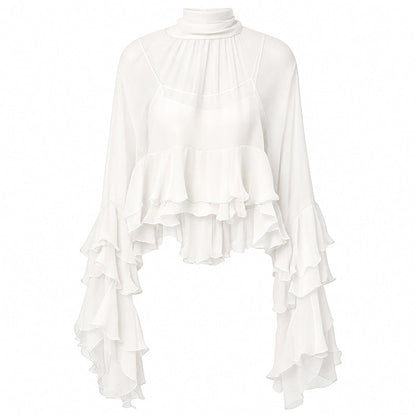 🎉 ZEITLICH BEGRENZT 50% RABATT! 👚 Transparente Stehkragen-Bluse – Rüschenarm-Eleganz ✨