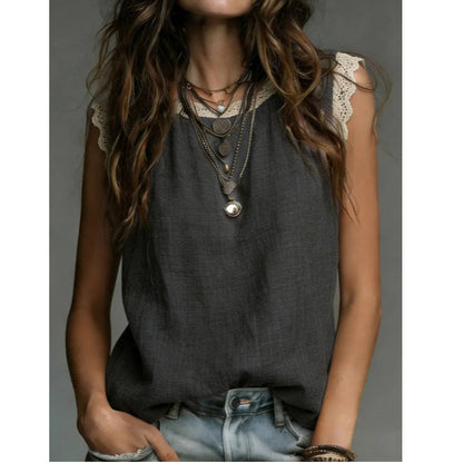 Women's Round Neck Sleeveless Lace Top