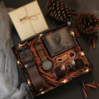 🎁⌚ 50% ! 👔Herren-Geschenkset 7-teilig – Uhr, Geldbörse, Gürtel, Sonnenbrille & Schlüsselanhänger