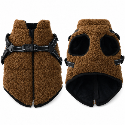 🐕 Warme Fleece-Hundeweste mit integriertem Geschirr und Reflektorstreifen